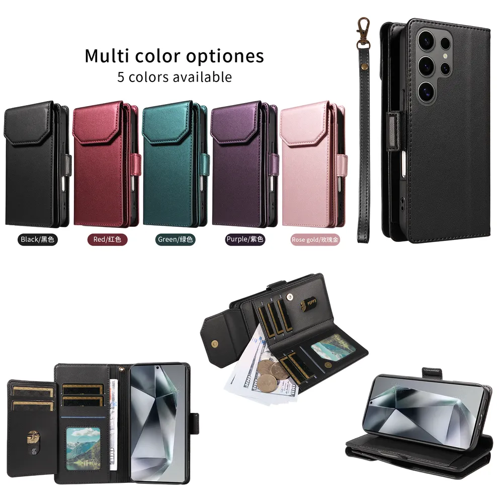 Fashion Multi Card Wallet Wrise Strap Phone Case For Samsung Galaxy S25 Ultra