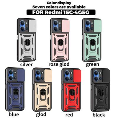 For Xiaomi Redmi 15C (173.1mm) Ring Holder Kickstand Camera Slide Cover Design PC + TPU Phone Back Cover Case