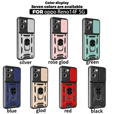 For Oppo Reno 14 F/14 FS Ring Holder Kickstand Camera Slide Cover Design PC + TPU Phone Back Cover Case