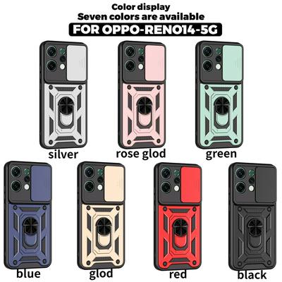 For Oppo Reno 14 5G Ring Holder Kickstand Camera Slide Cover Design PC + TPU Phone Back Cover Case