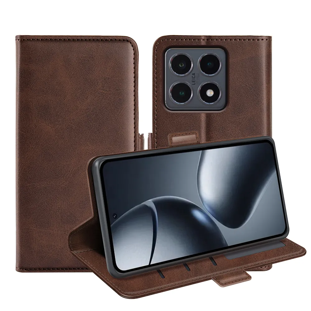 For Xiaomi 15T Pro Double Buckle Wallet Style Folio Flip Leather Case with Stand and Card Slots Function