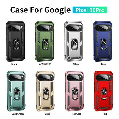 Sergeant Shockproof Drop-proof PC+TPU Phone Protective Case with Metal Ring Kickstand and Metal Patch for Google Pixel 10/10 Pro
