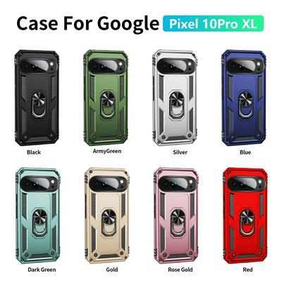 Sergeant Shockproof Drop-proof PC+TPU Phone Protective Case with Metal Ring Kickstand and Metal Patch for Google Pixel 10 Pro XL