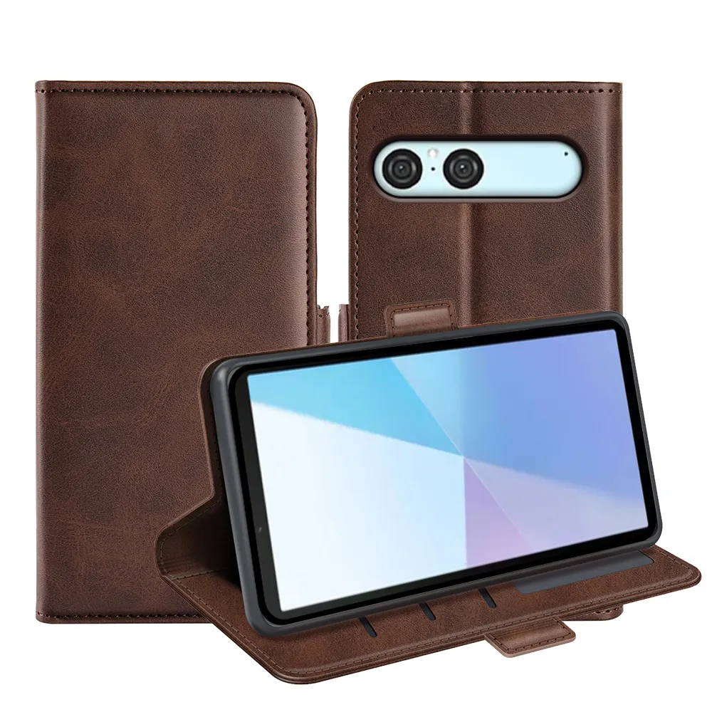 For Sony Xperia 10 VII Double Buckle Wallet Style Folio Flip Leather Case with Stand and Card Slots Function