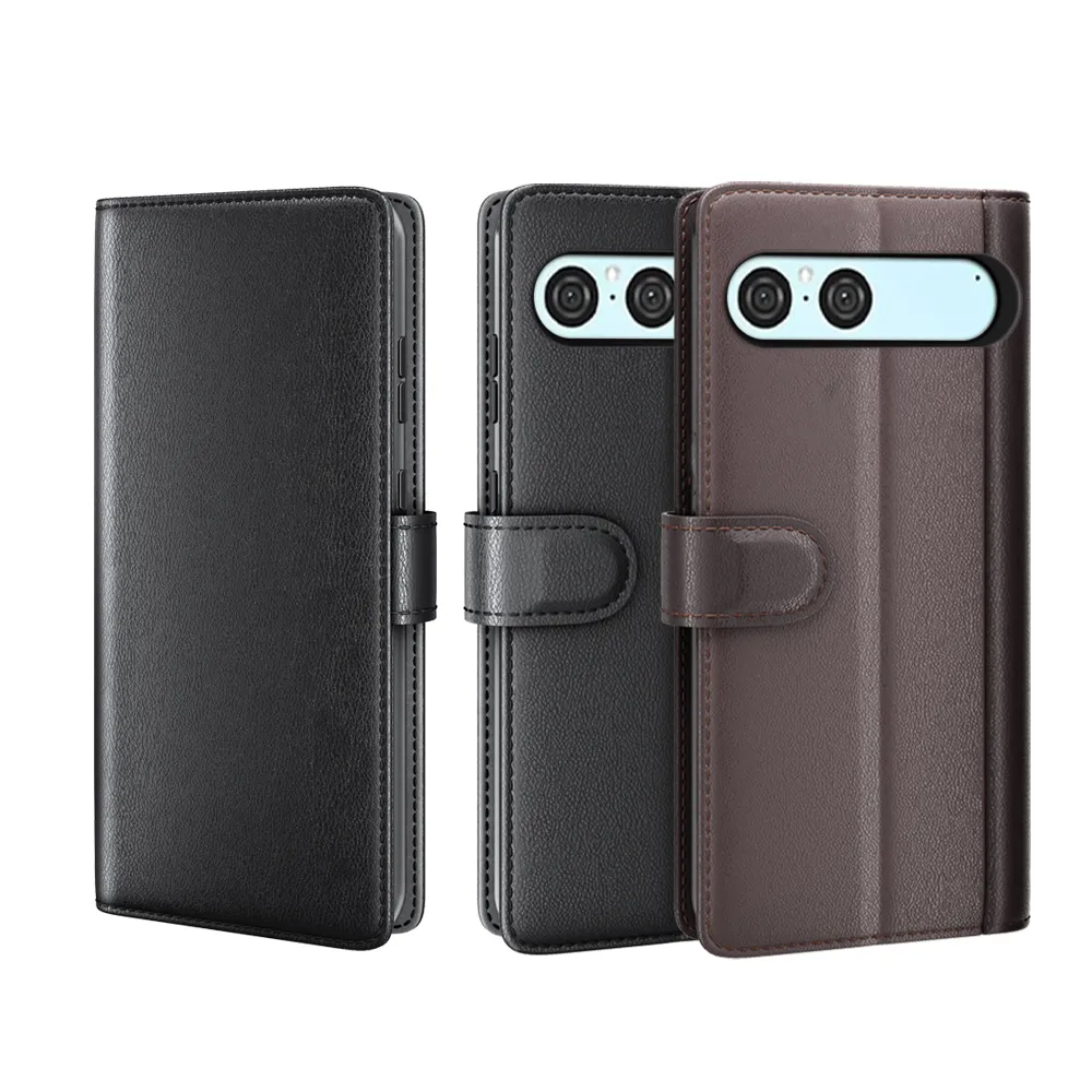 for Sony Xperia 10 VII Side Flip Wallet Style Genuine Leather + Soft TPU Card Slots with Stand and Magnetic Buckle Case 
