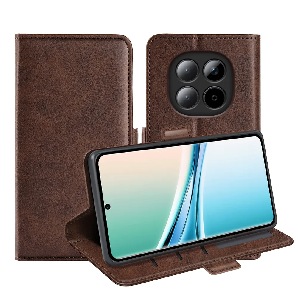 For Xiaomi Redmi Note 15 5G Double Buckle Wallet Style Folio Flip Leather Case with Stand and Card Slots Function