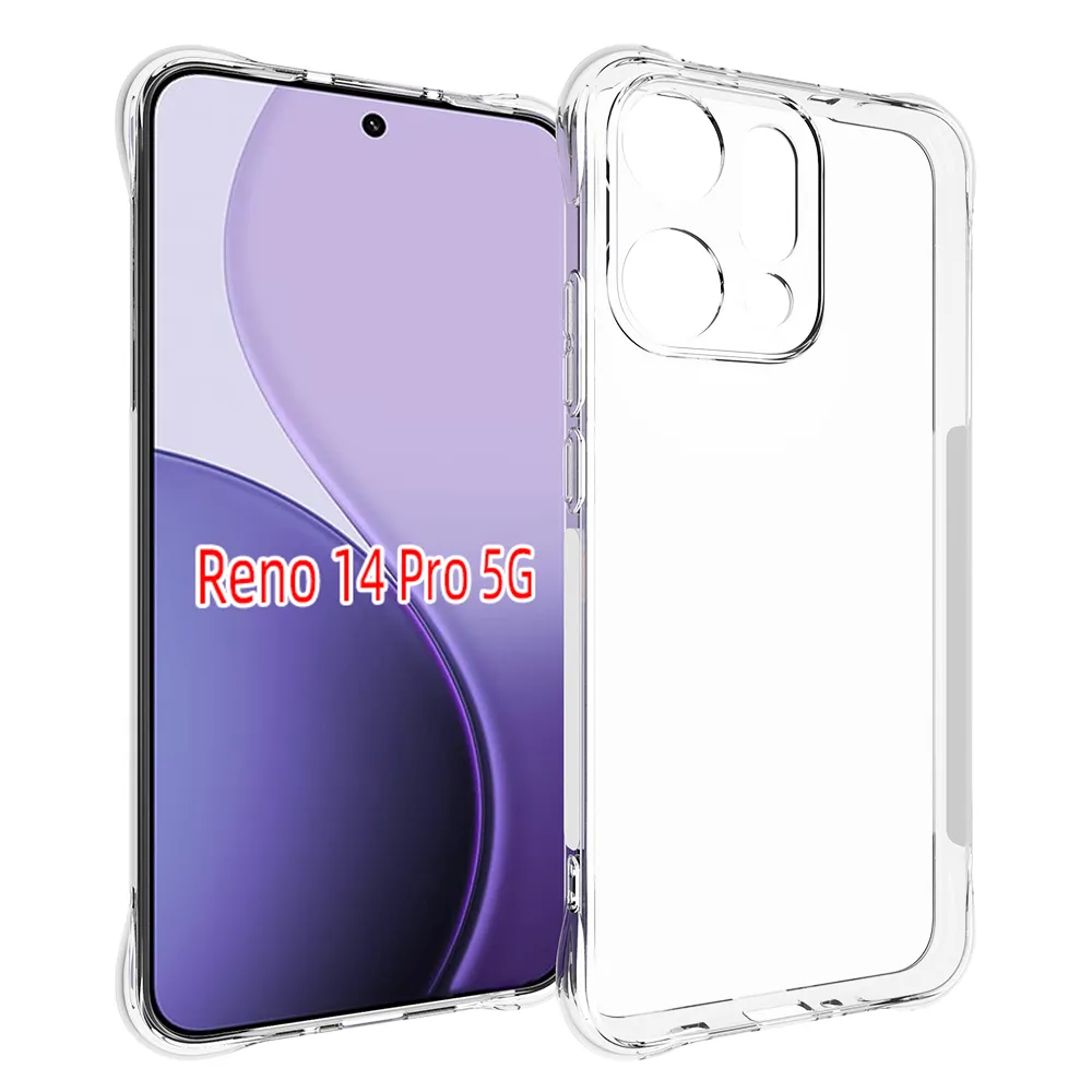 Oppo Reno 14 Pro 5G Anti-Fingerprint Non-Slip Waterproof Four Corners Shockproof Transparent Soft TPU Back Cover Protective Case