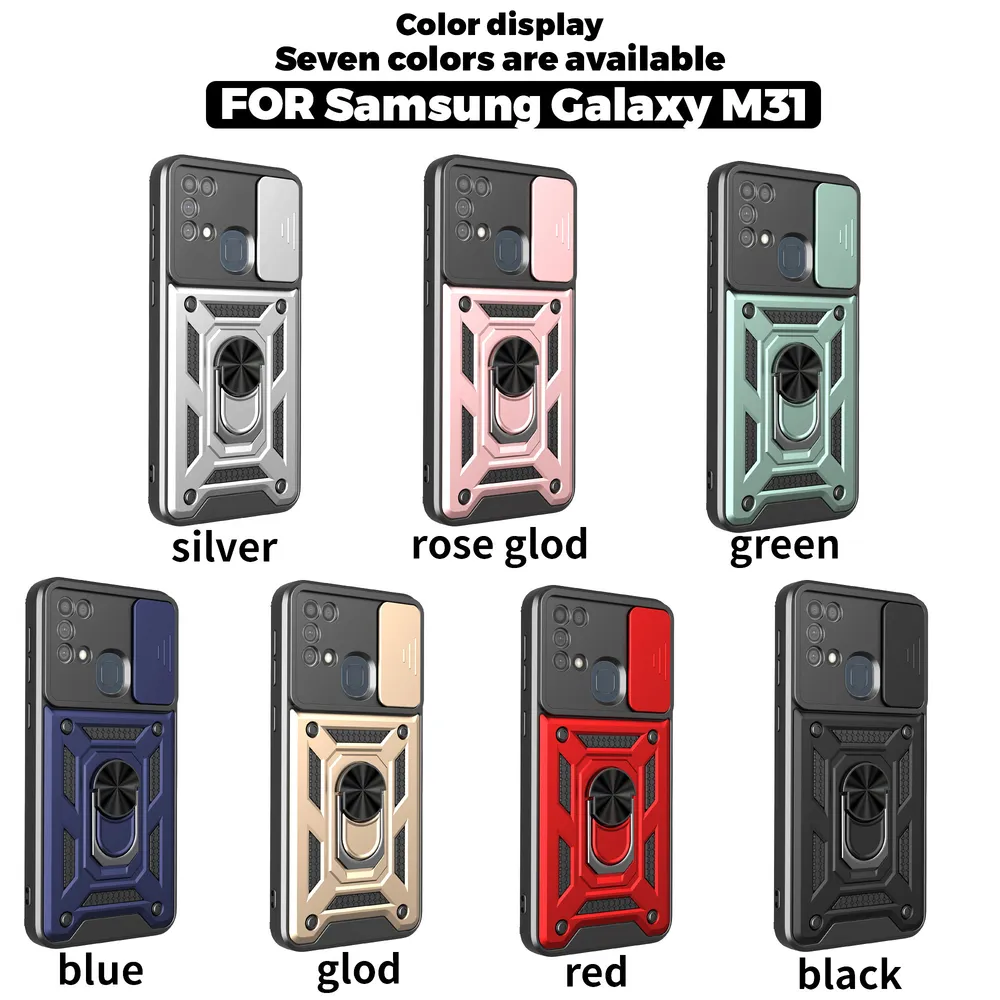 Samsung Galaxy M31 4G Ring Holder Kickstand Camera Slide Cover Design PC + TPU Phone Back Cover Case