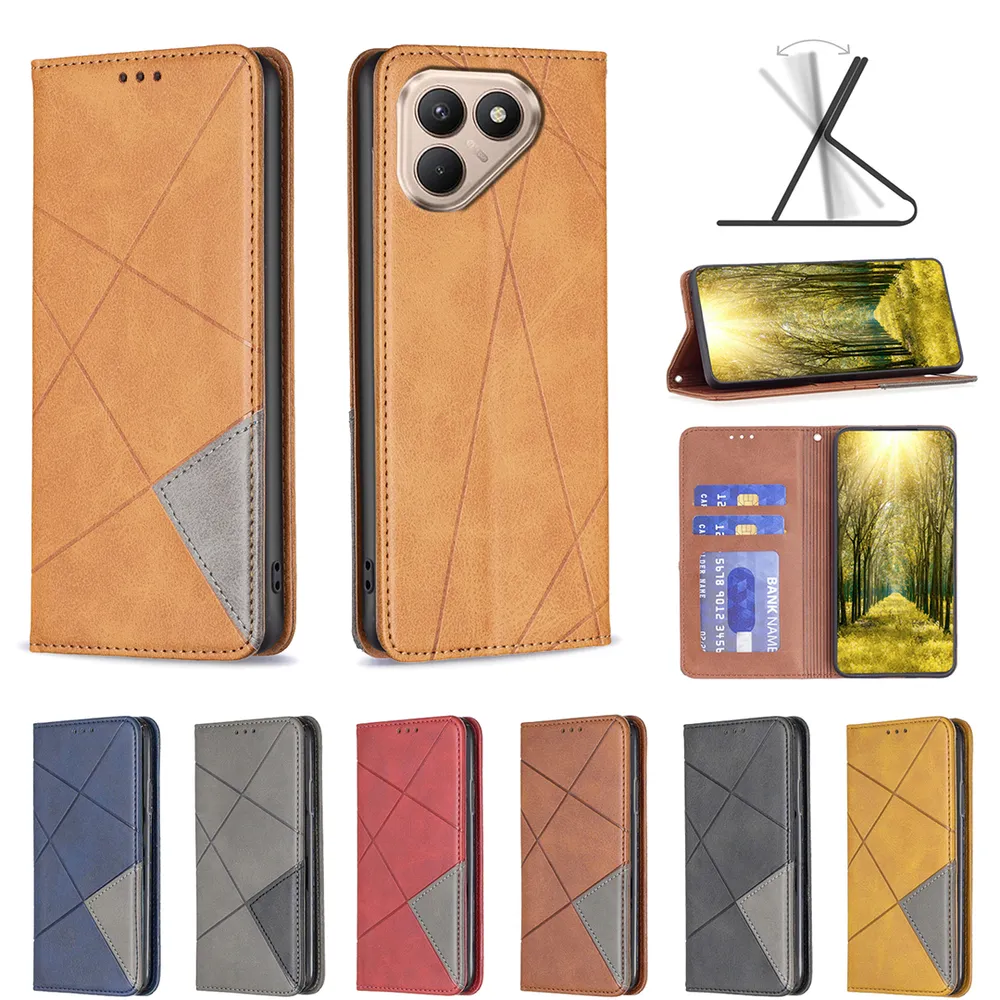For Tecno Pova 7 Pro Stitching Rhombus Pattern Folio Flip PU Leather Wallet Phone Case