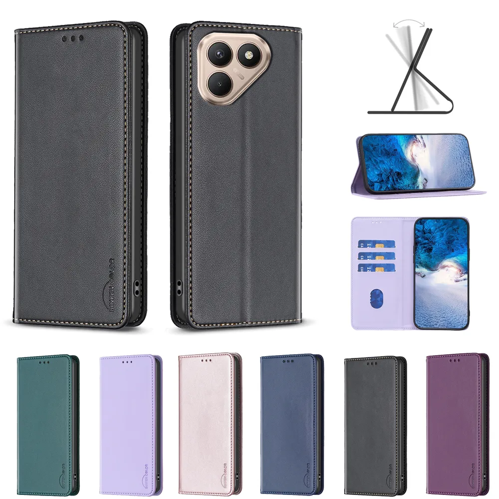 BF18 Protective Case for Tecno Pova 7 Pro Dermal dark magnetic field Leather Stand Phone Cover with Card Slots