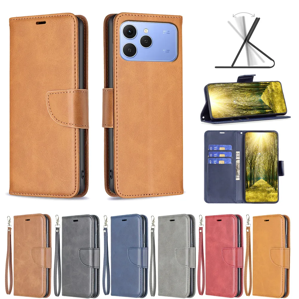 For Tecno Spark 40 Pro Plus Solid Color Sheep Pattern Scratch Resistant Wallet Leather Case