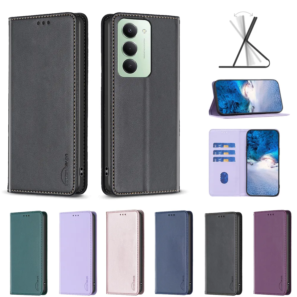 BF18 Protective Case for Xiaomi 15 （169.5MM） Dermal dark magnetic field Leather Stand Phone Cover with Card Slots