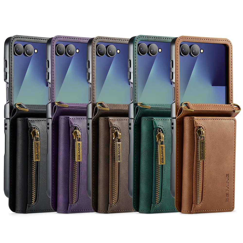 DG.MING M5 Series For Samsung Galaxy Z Flip 7 Case Detachable Magnetic Leather Phone Protector with Card Slots