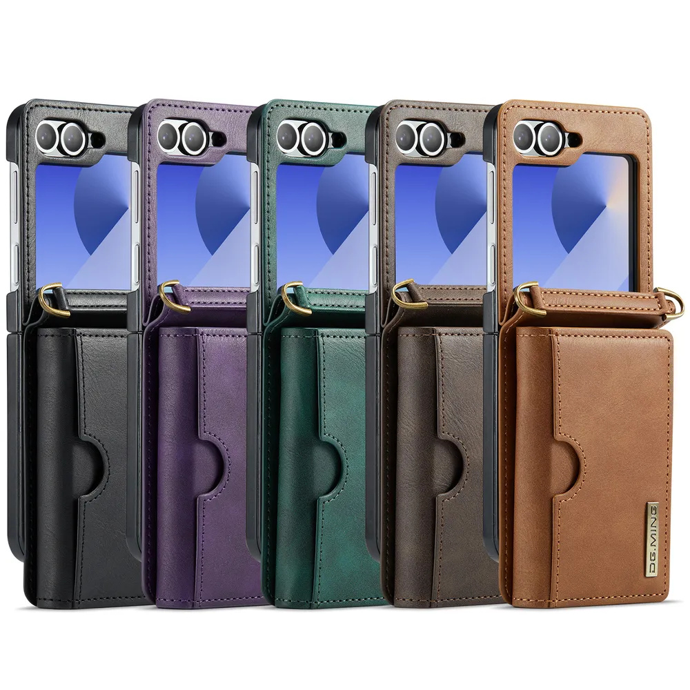 DG.MING M6 Series For Samsung Galaxy Z Flip 6 Case Magnetic Wallet PU + PC + TPU Phone Cover