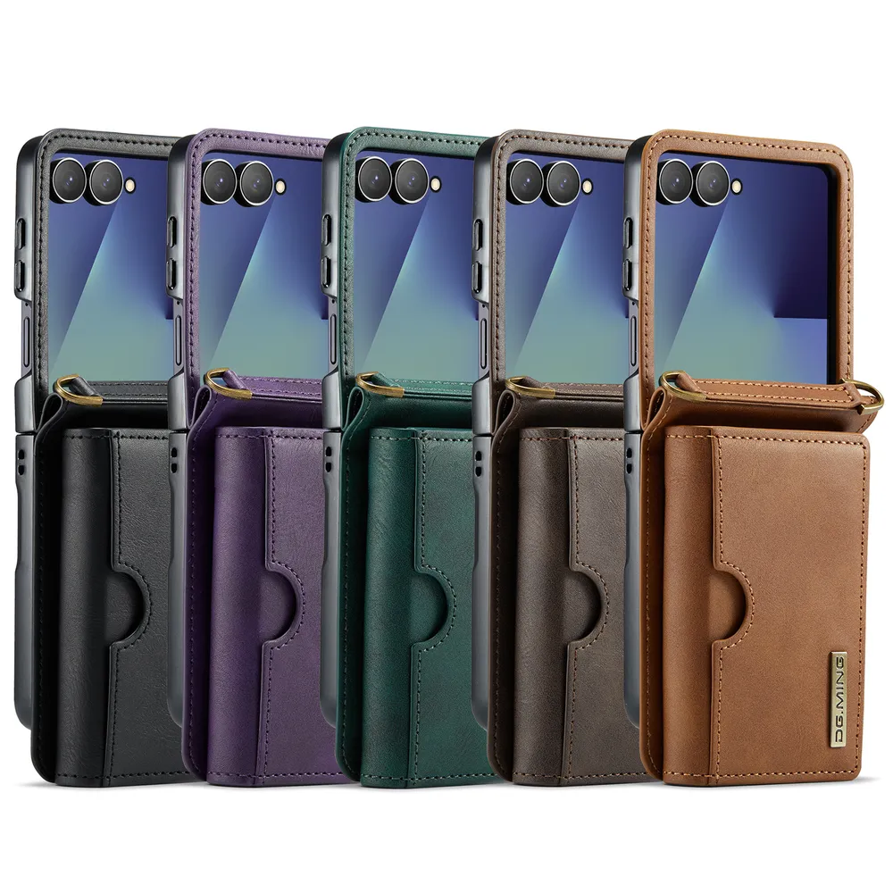 DG.MING M6 Series For Samsung Galaxy Z Flip 7 Case Magnetic Wallet PU + PC + TPU Phone Cover