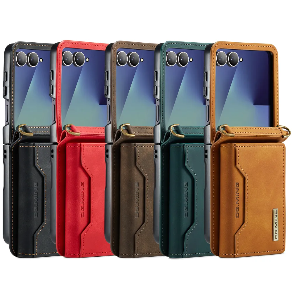 DG.MING M2 Series Detachable 2-in-1 Wallet Kickstand Design Leather Coated Hybrid Case for Samsung Galaxy Z Flip 7