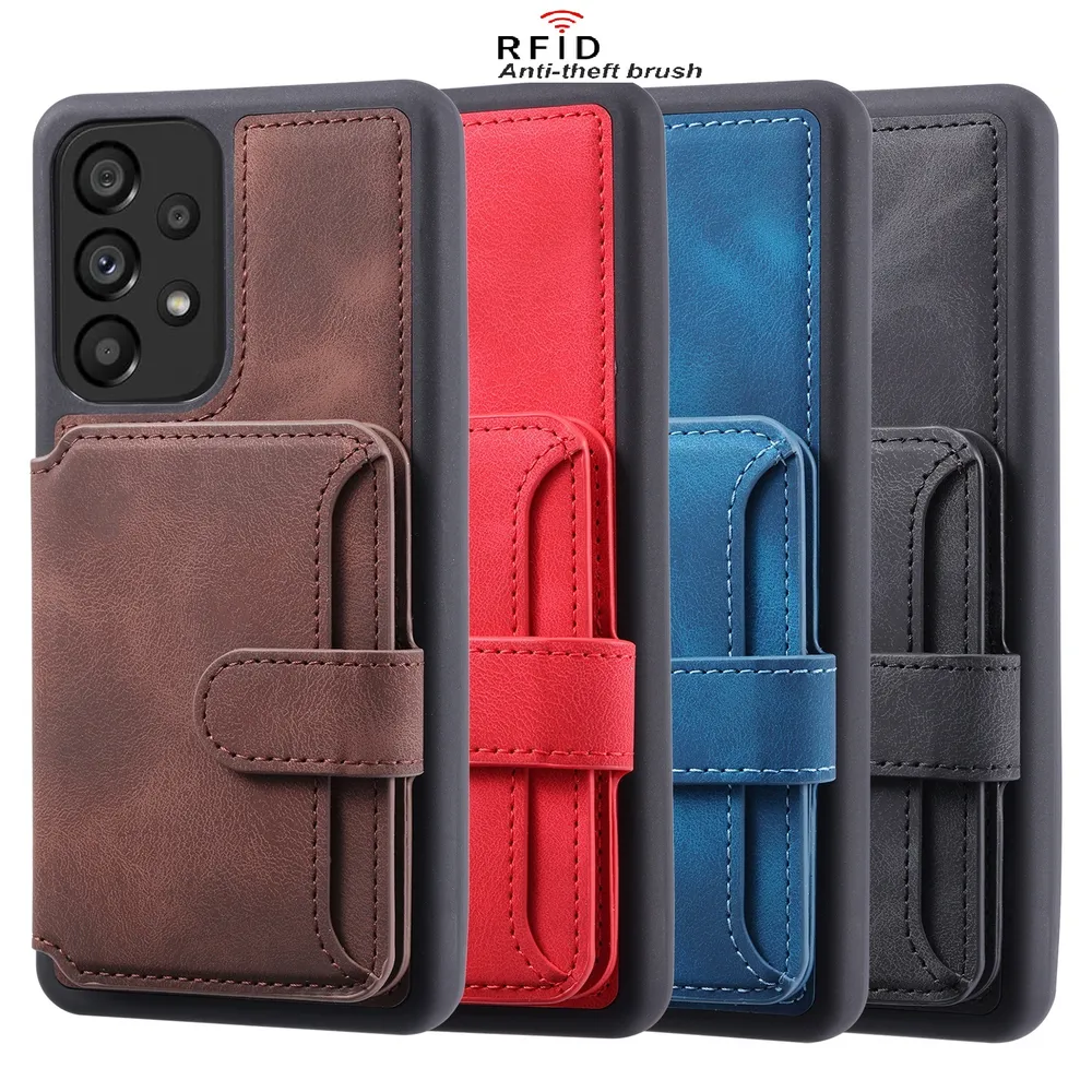 For Samsung Galaxy A52 5G RFID Blocking Phone Case Leather Coated TPU Cover with Kickstand Wallet