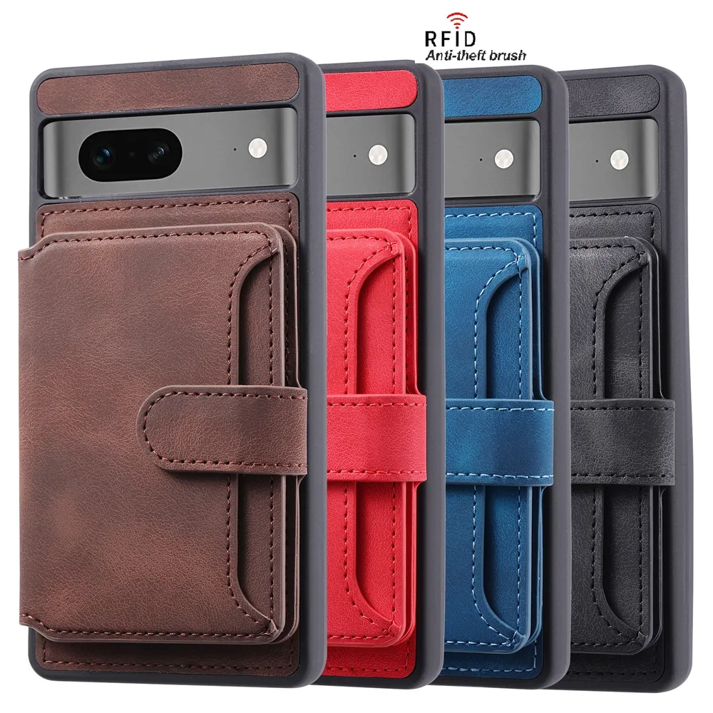 For Google Pixel 8 RFID Blocking Phone Case Leather Coated TPU Cover with Kickstand Wallet