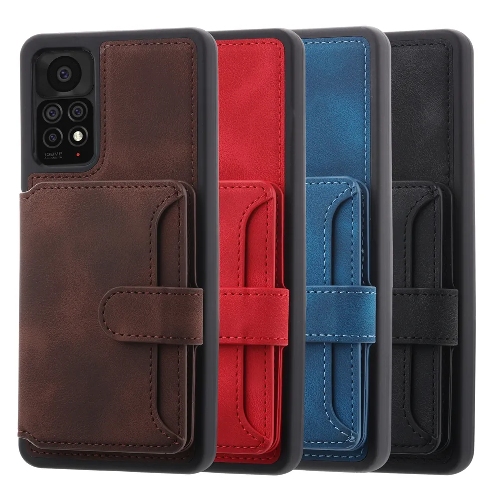 For Xiaomi Redmi Note 11 Pro RFID Blocking Phone Case Leather Coated TPU Cover with Kickstand Wallet