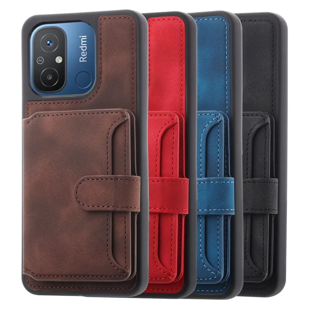 For Xiaomi Redmi 12C RFID Blocking Phone Case Leather Coated TPU Cover with Kickstand Wallet