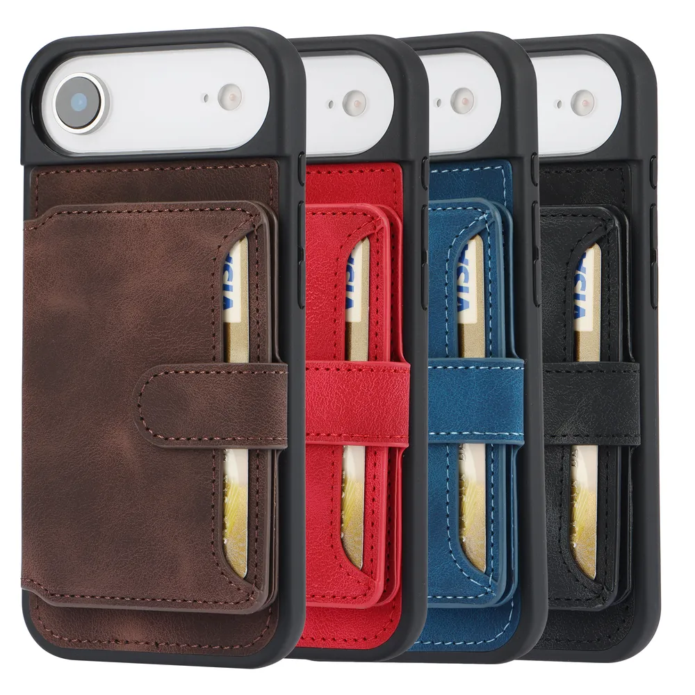 For iPhone 17 Air RFID Blocking Phone Case Leather Coated TPU Cover with Kickstand Wallet