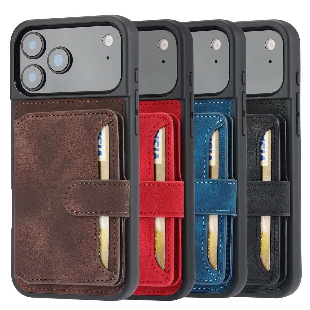 For iPhone 17 Pro RFID Blocking Phone Case Leather Coated TPU Cover with Kickstand Wallet