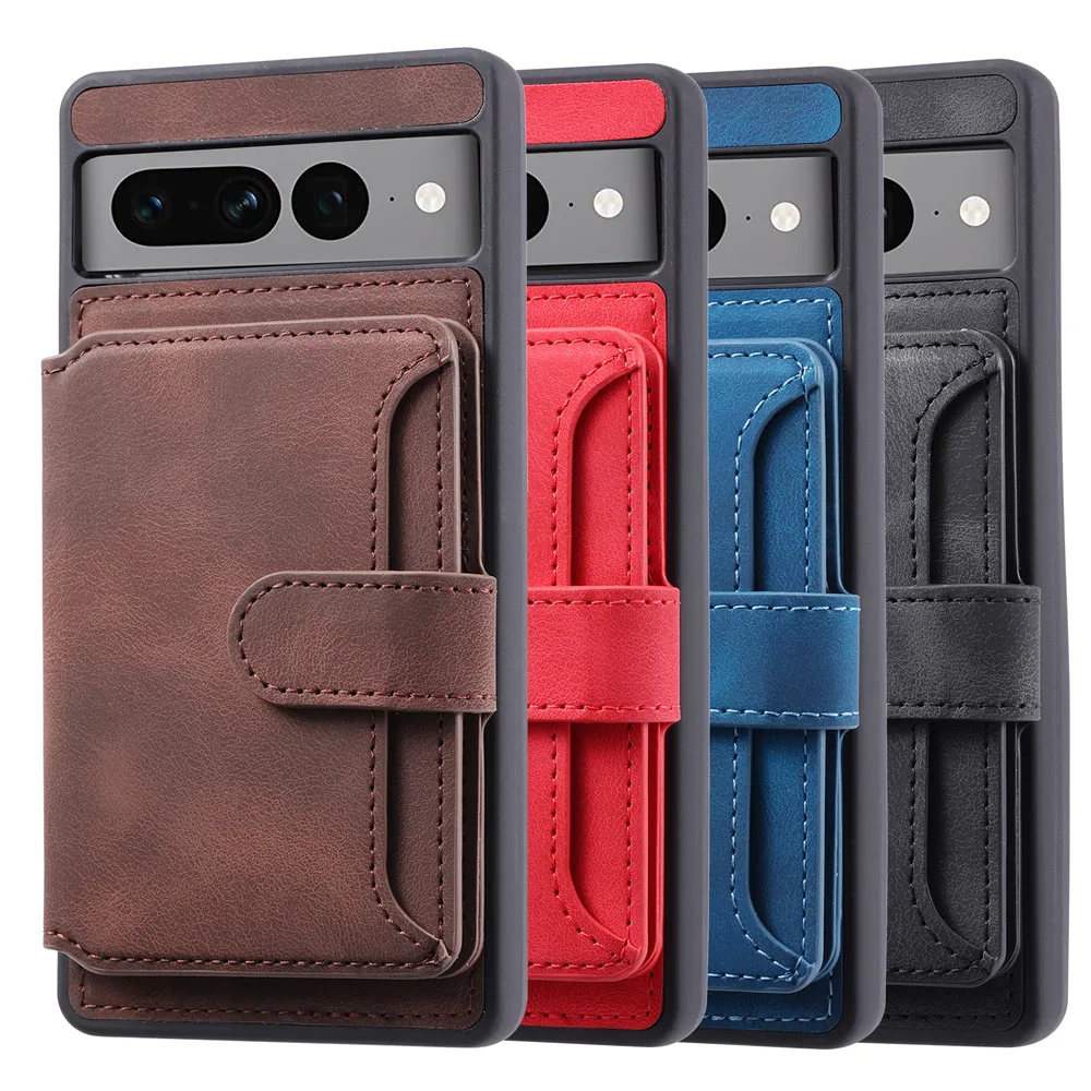 For Google Pixel 7 Pro RFID Blocking Phone Case Leather Coated TPU Cover with Kickstand Wallet