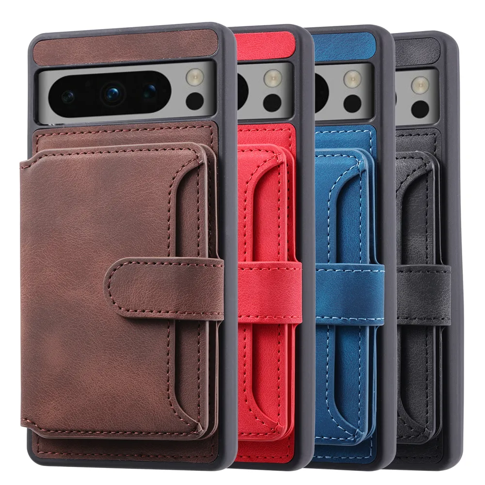 For Google Pixel 8 Pro RFID Blocking Phone Case Leather Coated TPU Cover with Kickstand Wallet