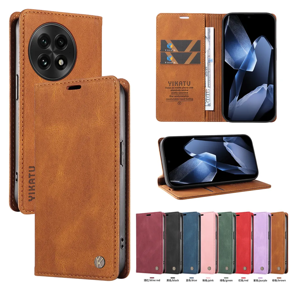 YIKATU YK-004 For Oneplus 13 Magnetic Case Skin-touch Leather Stand Wallet Phone Cover 