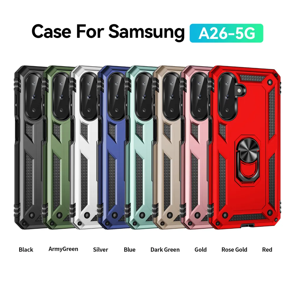 Sergeant Shockproof Drop-proof PC+TPU Phone Protective Case with Metal Ring Kickstand and Metal Patch for Samsung Galaxy A26 5G