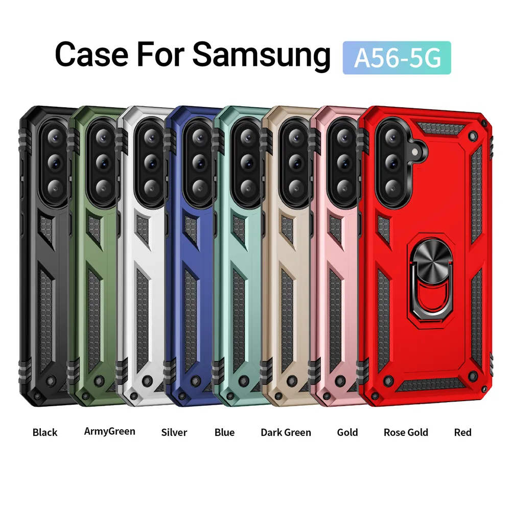 Sergeant Shockproof Drop-proof PC+TPU Phone Protective Case with Metal Ring Kickstand and Metal Patch for Samsung Galaxy A56 5G