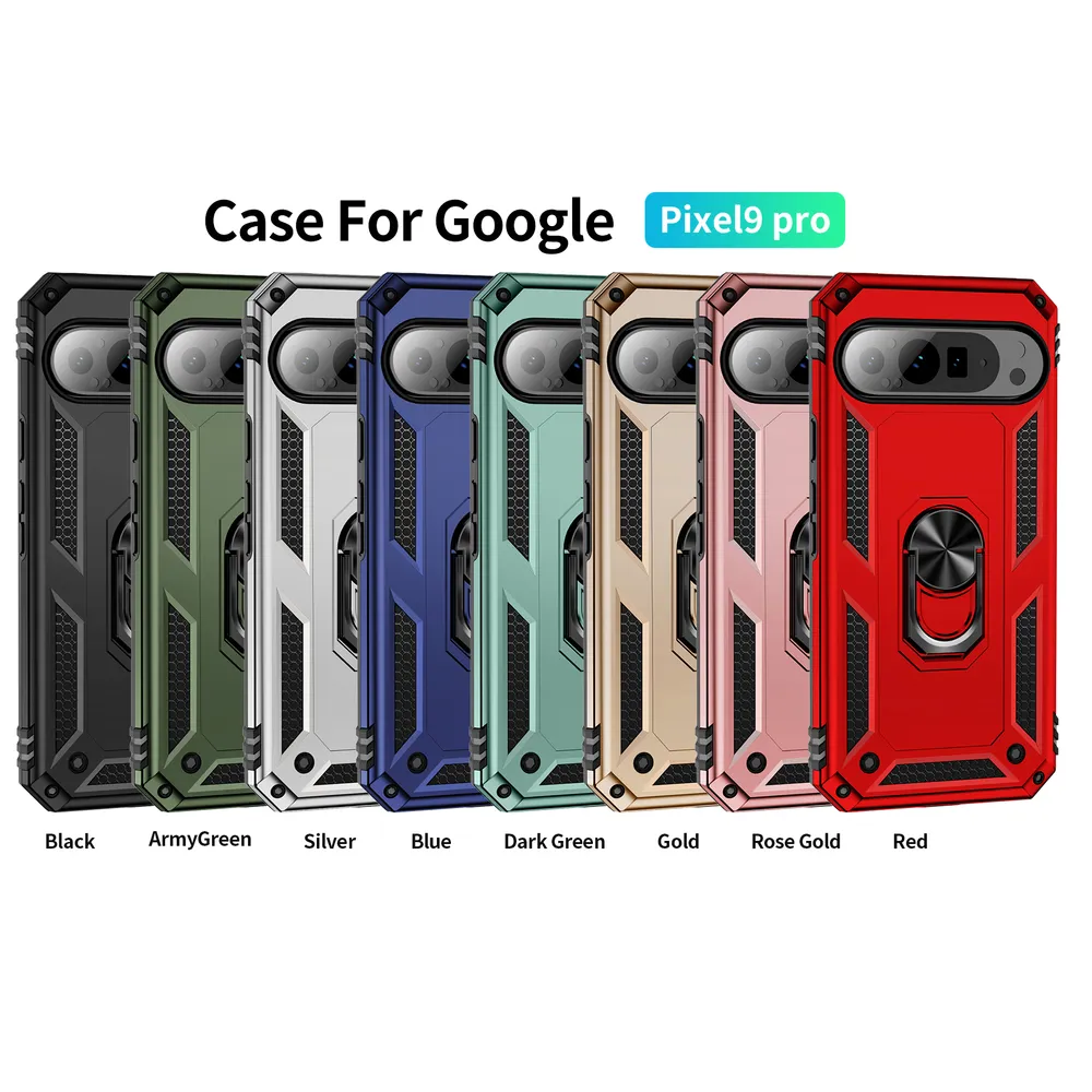 Sergeant Shockproof Drop-proof PC+TPU Phone Protective Case with Metal Ring Kickstand and Metal Patch for Google Pixel 9 Pro