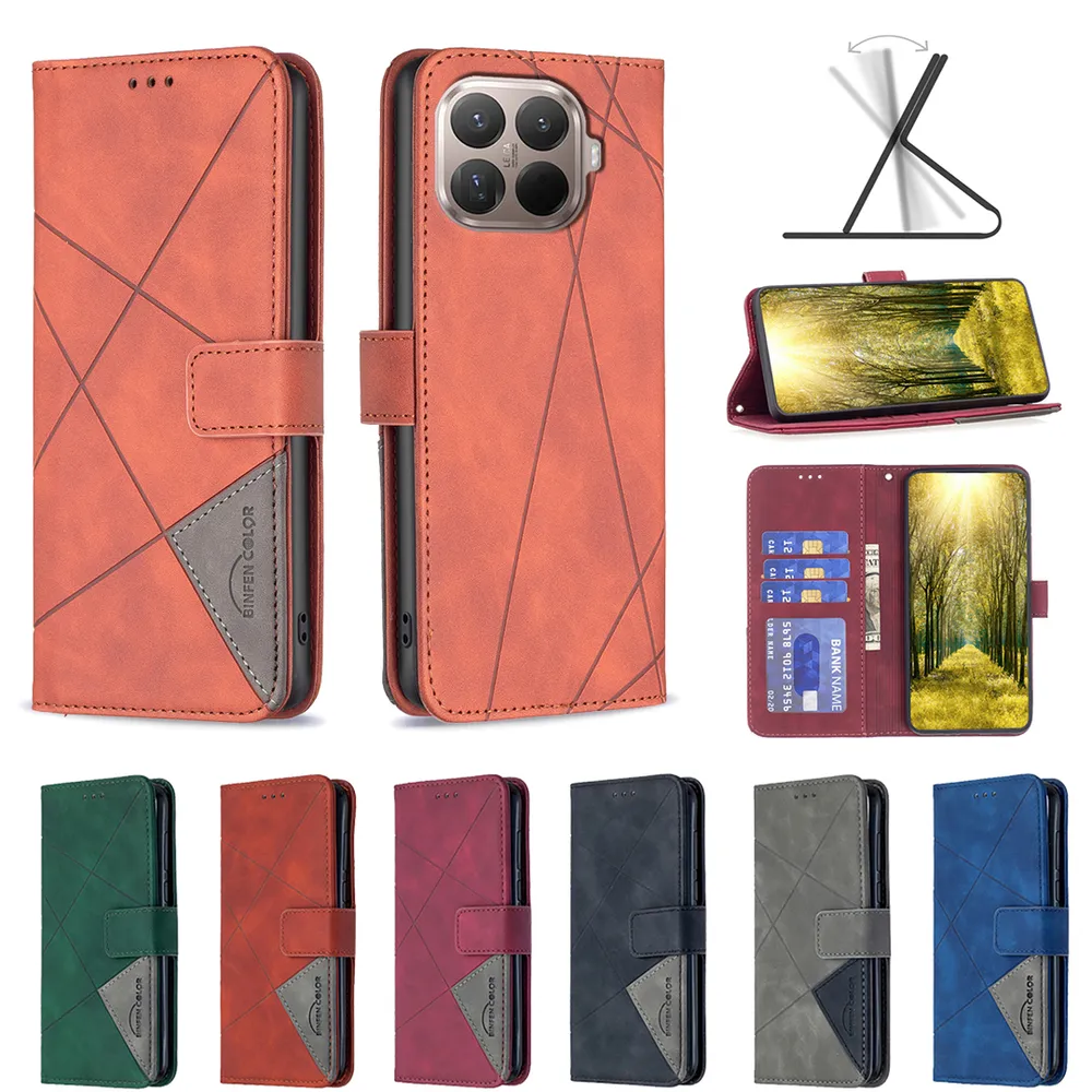 BF05 For Xiaomi 15T Pro Stitching Rhombus Pattern Folio Flip PU Leather Wallet Phone Case