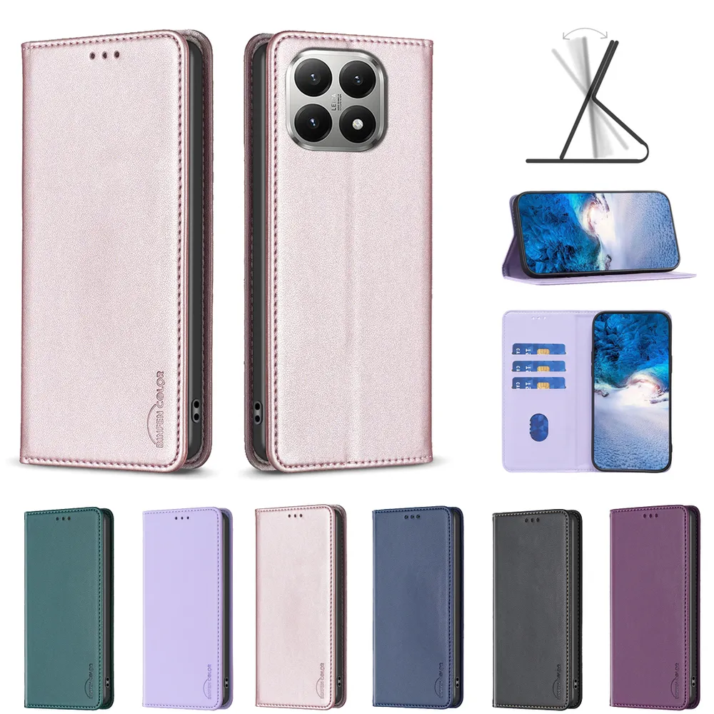 BF18 Protective Case for Xiaomi 15T Dermal dark magnetic field Leather Stand Phone Cover with Card Slots