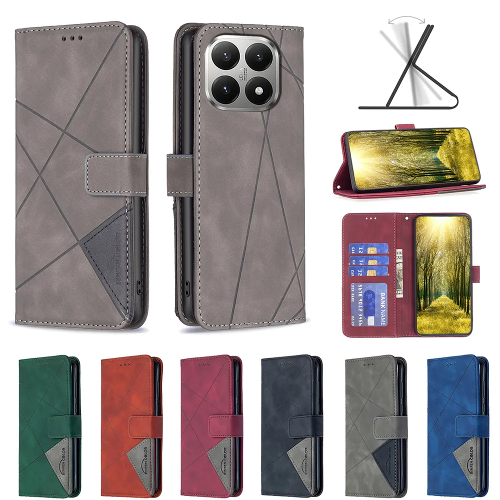 BF05 For Xiaomi 15T Stitching Rhombus Pattern Folio Flip PU Leather Wallet Phone Case