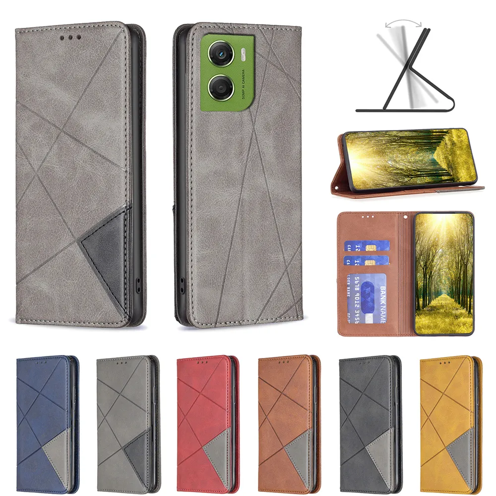 For Motorola Moto G06 Stitching Rhombus Pattern Folio Flip PU Leather Wallet Phone Case