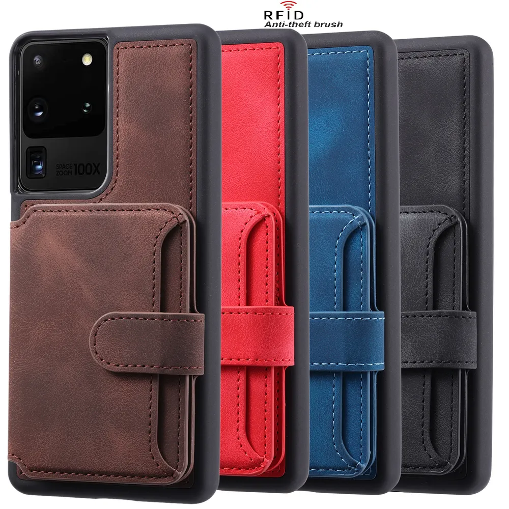 For Samsung Galaxy S20 Ultra RFID Blocking Phone Case Leather Coated TPU Cover with Kickstand Wallet