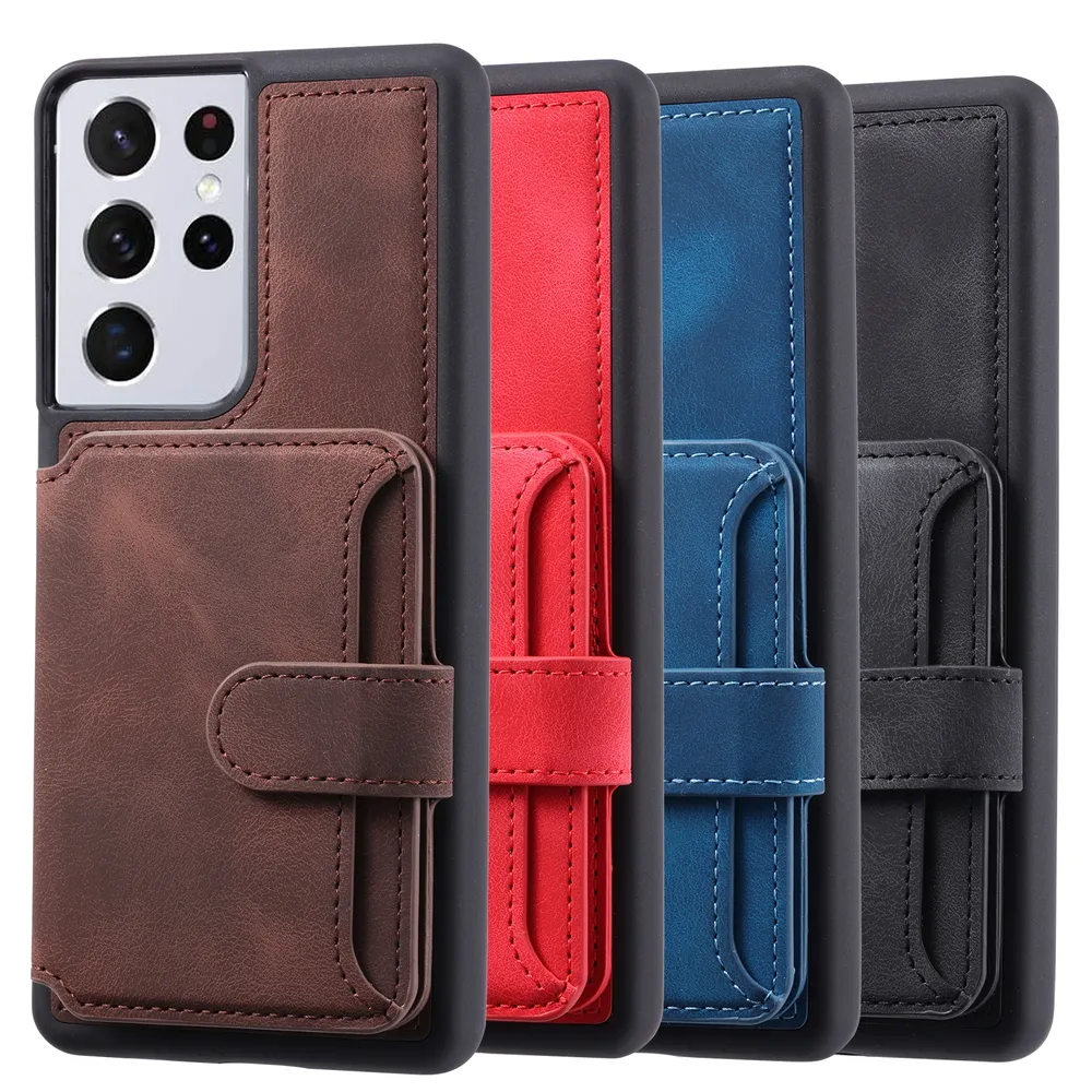 For Samsung Galaxy S21 Ultra RFID Blocking Phone Case Leather Coated TPU Cover with Kickstand Wallet