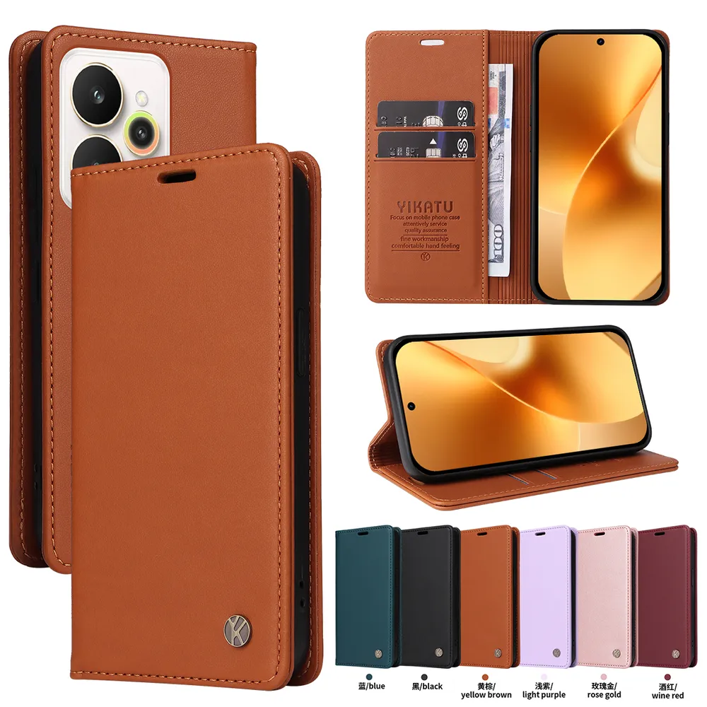 YIKATU YK-001 For Oppo Realme 15 5G Phone Wallet Case Anti-fall Phone Shell Magnetic Closure Flip Leather Cover Stand