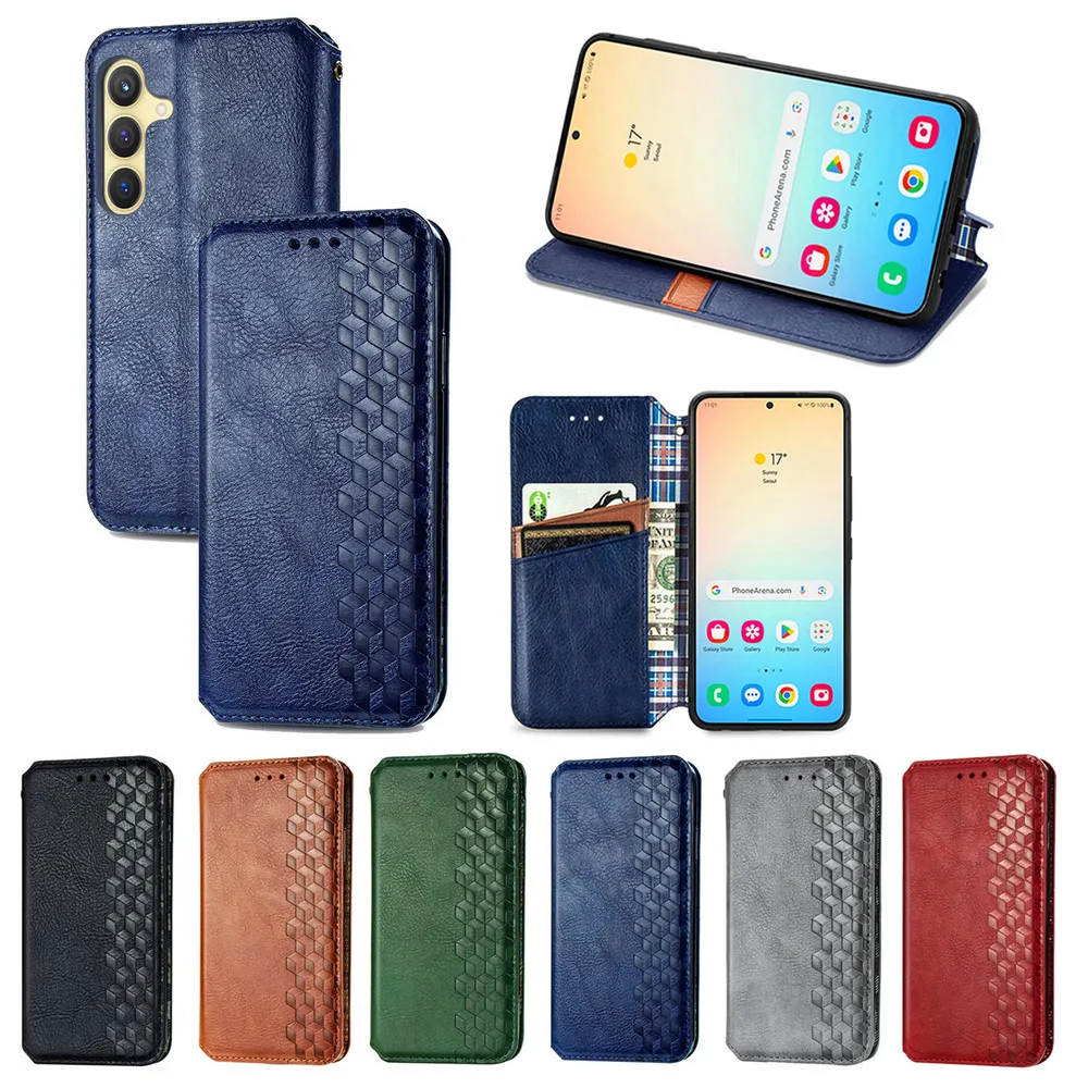 Fashion Magnetic Suction Folio Shockproof Scratch-proof Flip Protective PU Leather Wallet Phone Case for Samsung Galaxy S24 Plus