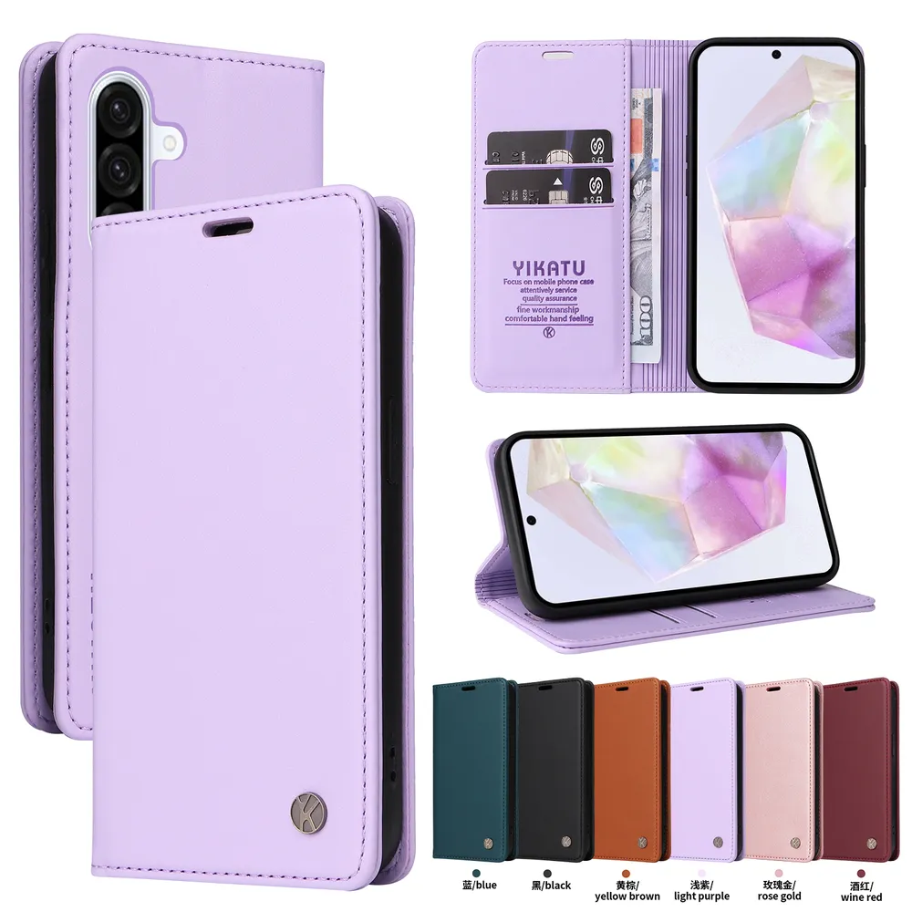YIKATU YK-001 For Samsung Galaxy A56 5G Phone Wallet Case Anti-fall Phone Shell Magnetic Closure Flip Leather Cover Stand