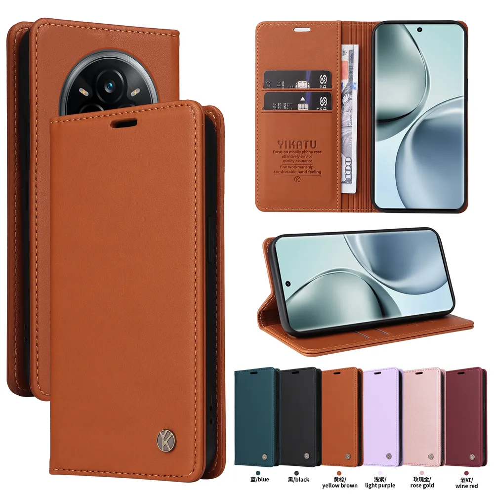 YIKATU YK-001 For Realme 14 Pro Phone Wallet Case Anti-fall Phone Shell Magnetic Closure Flip Leather Cover Stand