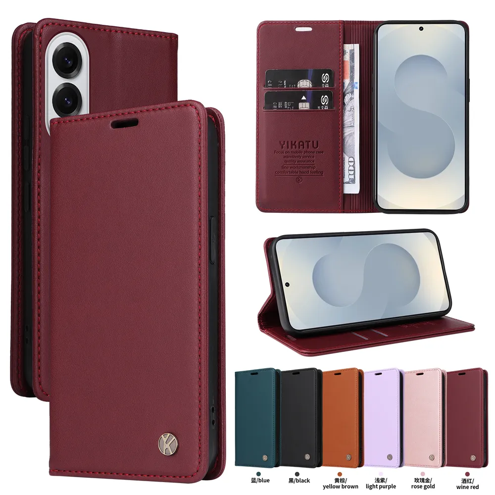 YIKATU YK-001 For Samsung Galaxy S25 Edge 5G Phone Wallet Case Anti-fall Phone Shell Magnetic Closure Flip Leather Cover Stand