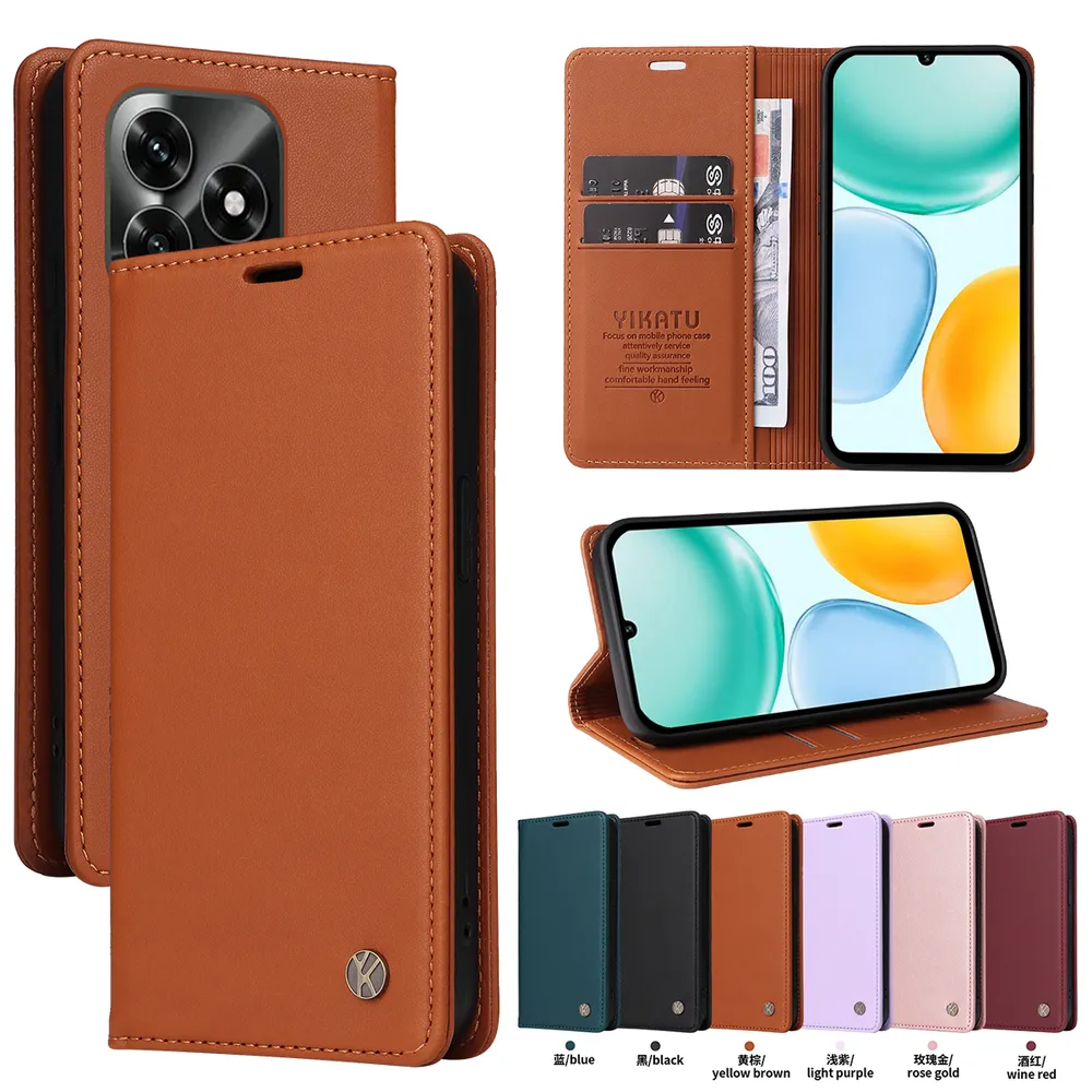 YIKATU YK-001 For Honor X5C Plus Phone Wallet Case Anti-fall Phone Shell Magnetic Closure Flip Leather Cover Stand