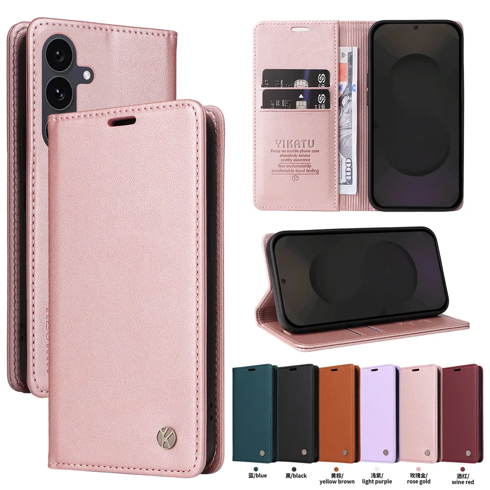 YIKATU YK-001 For Samsung Galaxy S25 FE Phone Wallet Case Anti-fall Phone Shell Magnetic Closure Flip Leather Cover Stand