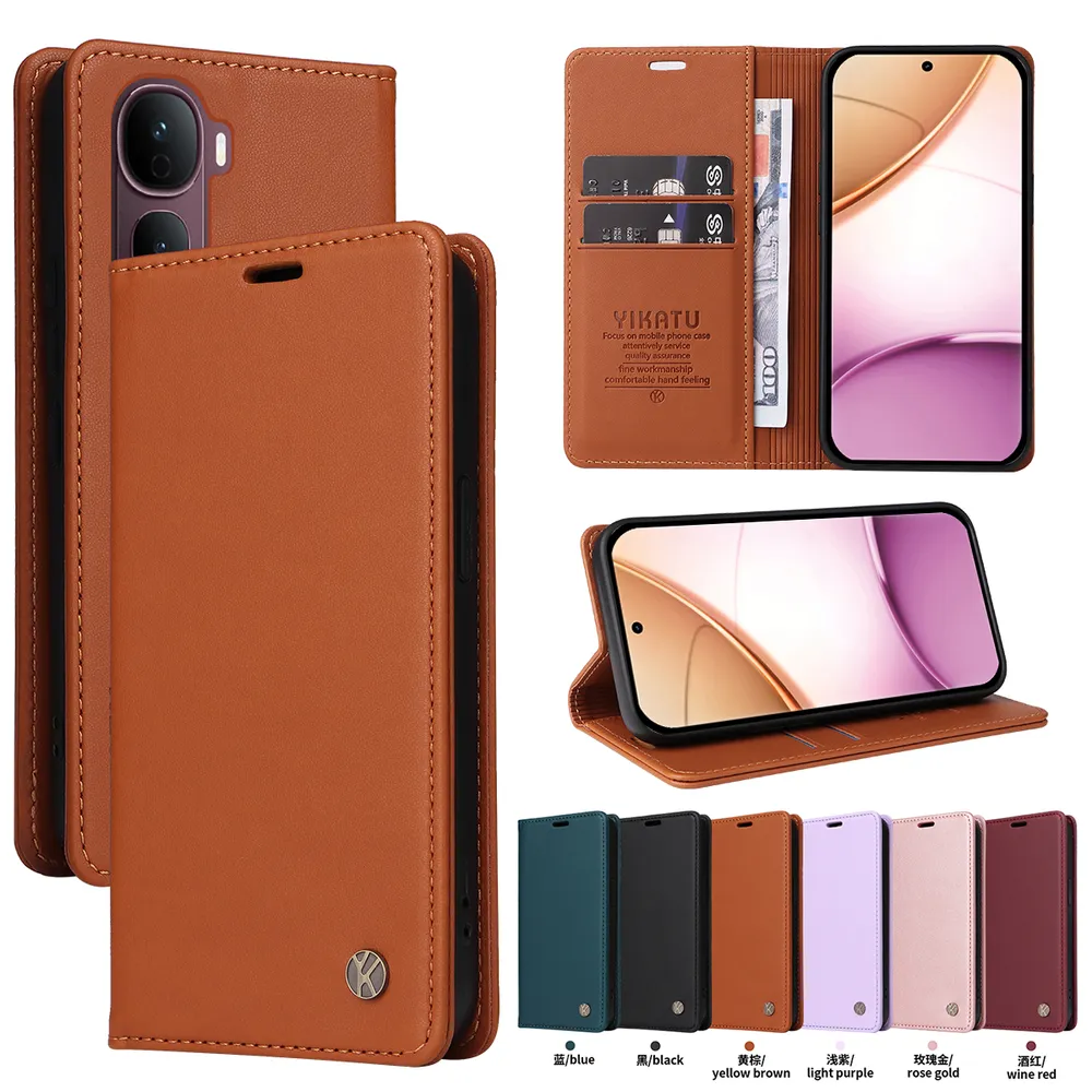 YIKATU YK-001 For Vivo Y400 Pro 5G Phone Wallet Case Anti-fall Phone Shell Magnetic Closure Flip Leather Cover Stand