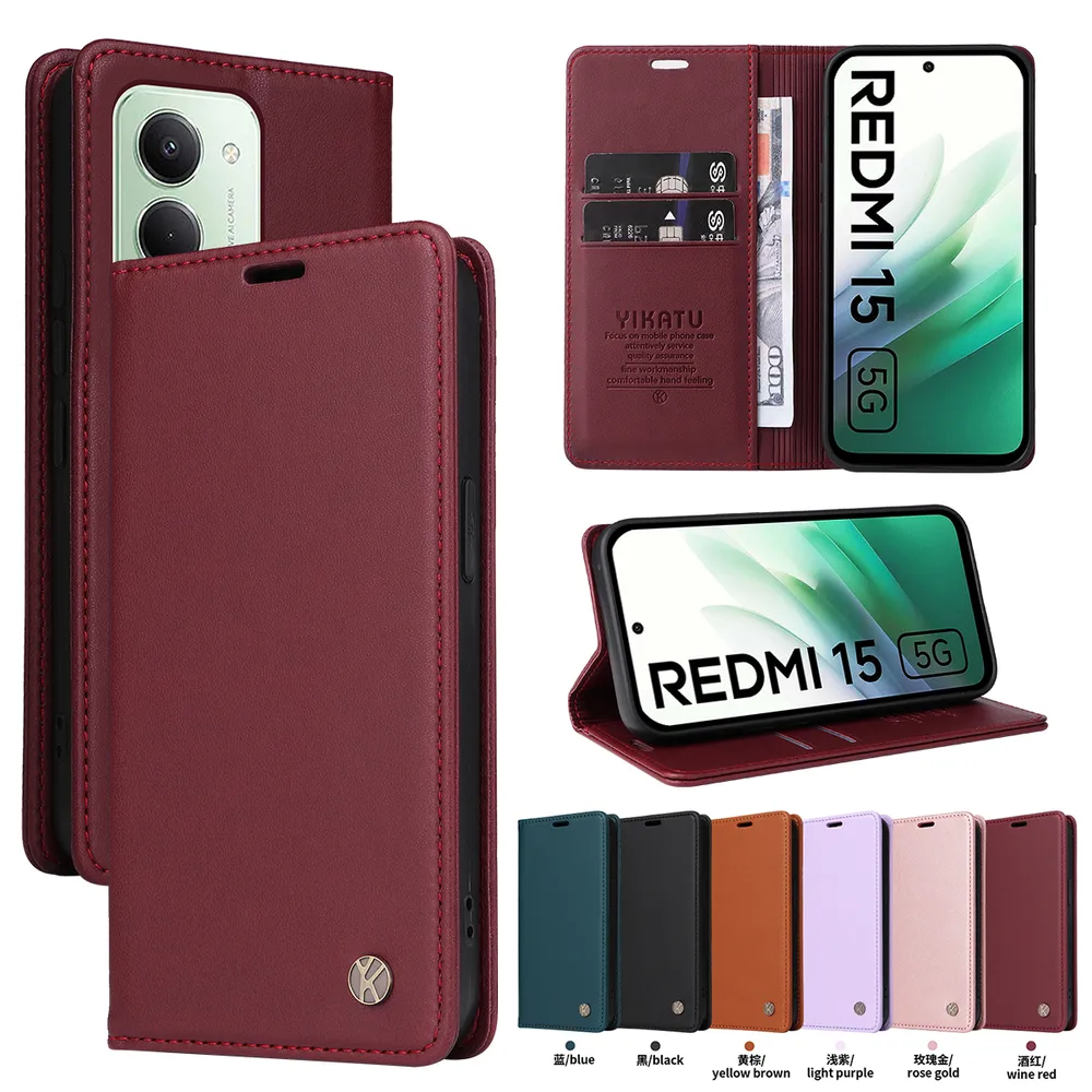 YIKATU YK-001 For Xiaomi Redmi 15 4G 171mm Phone Wallet Case Anti-fall Phone Shell Magnetic Closure Flip Leather Cover Stand