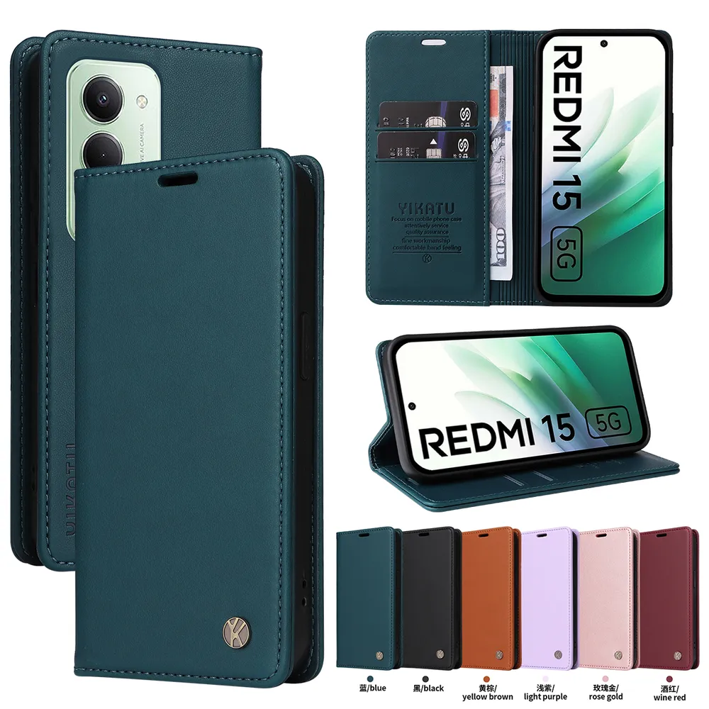 YIKATU YK-001 For Xiaomi Redmi 15 5G 169mm Phone Wallet Case Anti-fall Phone Shell Magnetic Closure Flip Leather Cover Stand