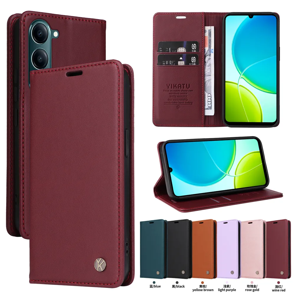 YIKATU YK-001 For Vivo Y04 Phone Wallet Case Anti-fall Phone Shell Magnetic Closure Flip Leather Cover Stand