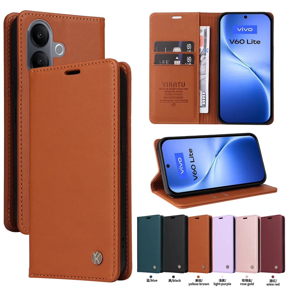 YIKATU YK-001 For Vivo V60 Lite 4G Phone Wallet Case Anti-fall Phone Shell Magnetic Closure Flip Leather Cover Stand